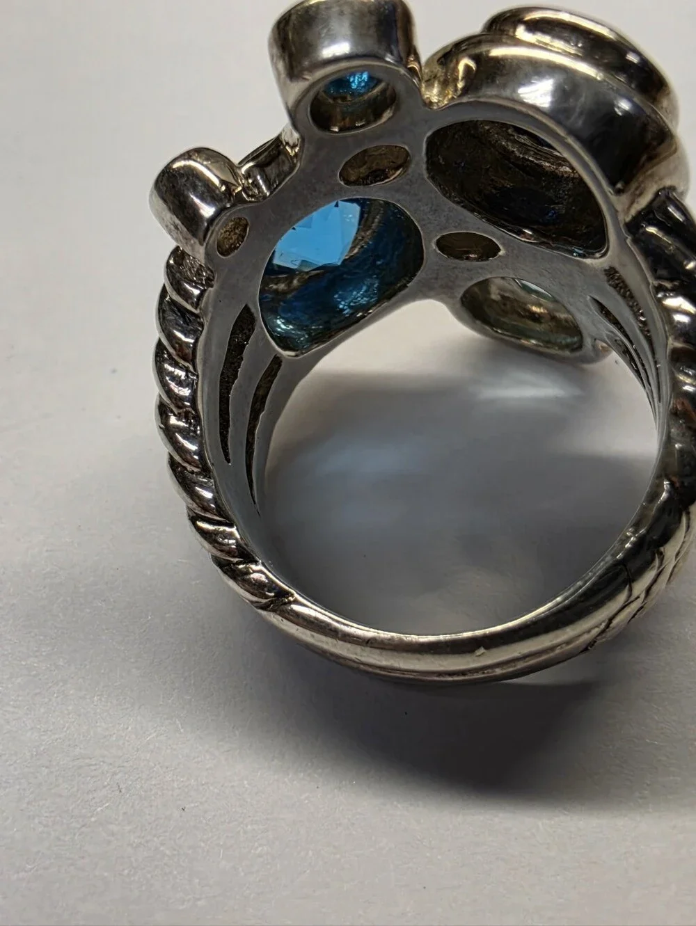 Sterling Silver Mosaic Multi Blue Gemstone Cocktail Ring Size 7.5